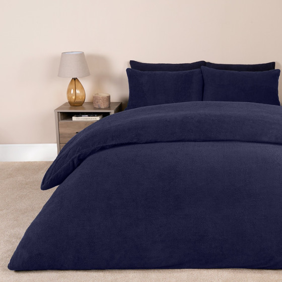 Brentfords Teddy Fleece Duvet Cover Set, Navy - Single