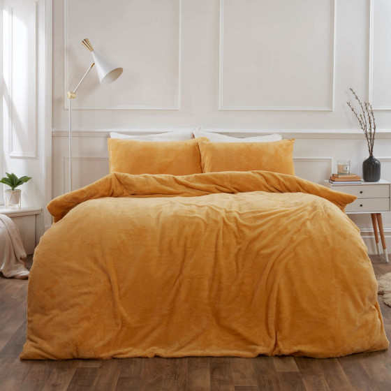 Brentfords Teddy Fleece Duvet Cover Set, Mustard - Double