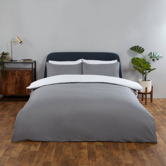 Brentfords Reversible Duvet Cover Set, White Grey - Single