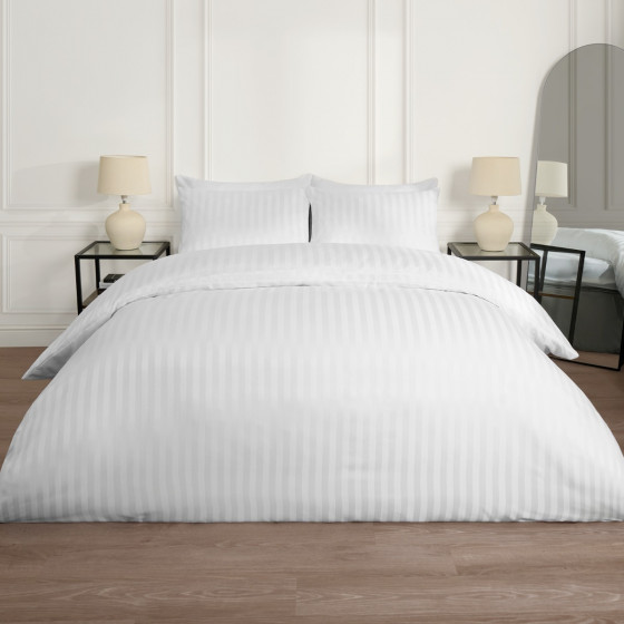 OHS Satin Stripe Duvet Set - White