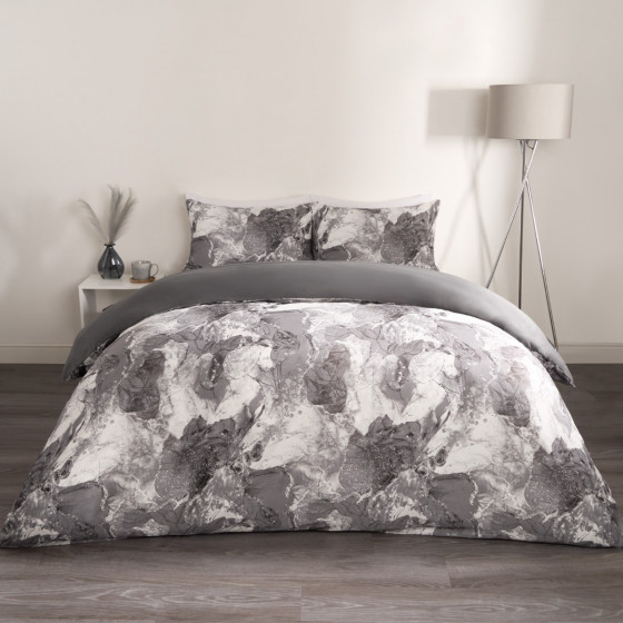 OHS Marble Print Duvet Set - Grey/White