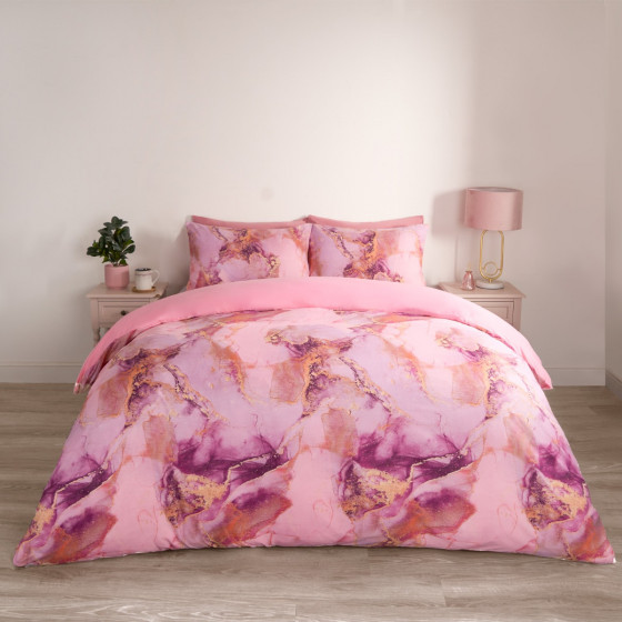 OHS Marble Print Duvet Set - Blush Pink