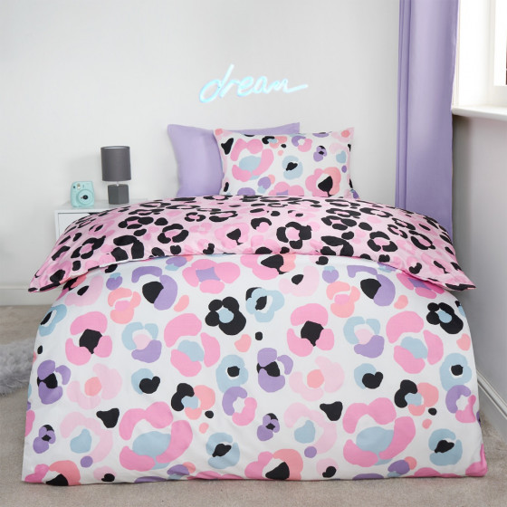 OHS Leopard Print Duvet Cover Set, Pink - Double