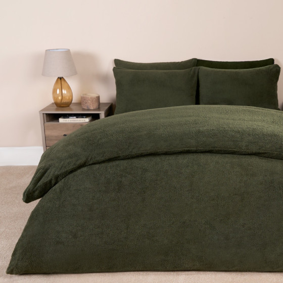 Brentfords Teddy Fleece Duvet Cover Set - Woodland Green 