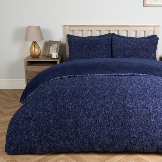 OHS Teddy Marl Textured Duvet Set - Navy