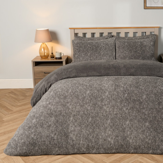 OHS Teddy Marl Textured Duvet Set, Charcoal - Single