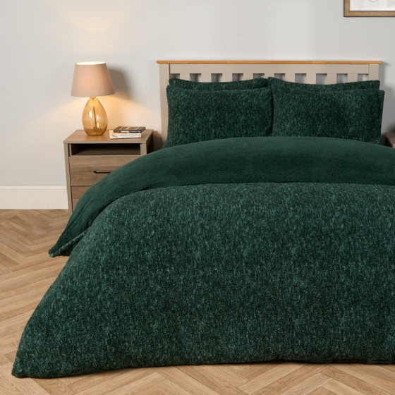 OHS Teddy Marl Textured Duvet Set - Forest Green