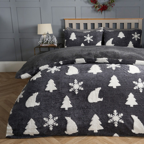 OHS Glitter Tufted Polar Bear Duvet Set - Grey 