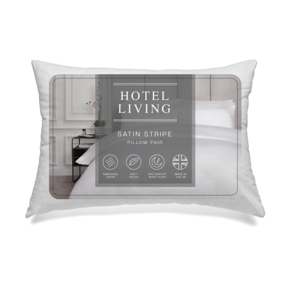 OHS Hotel Satin Stripe Pillow Pair, White - 2 Pack