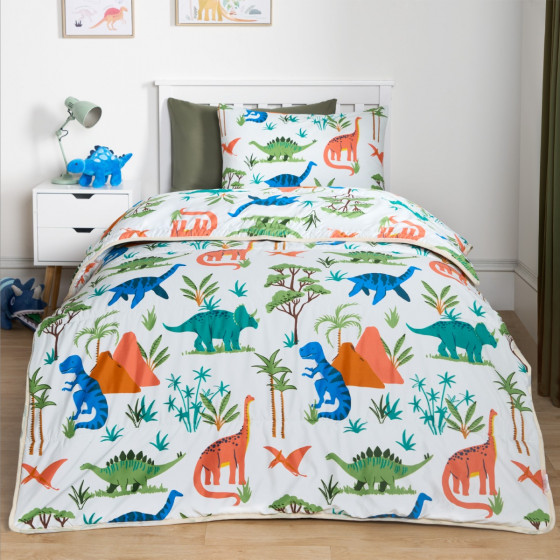 OHS Dino Coverless 10.5 Tog Duvet & Pillowcase, Multi - Single 