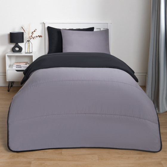 OHS Coverless 10.5 Tog Reversible Duvet & Pillowcase - Black/Grey