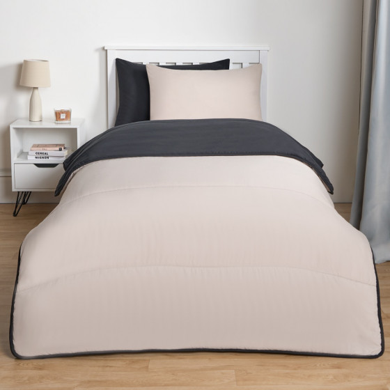 OHS Coverless 10.5 Tog Reversible Duvet & Pillowcase - Black/Stone 