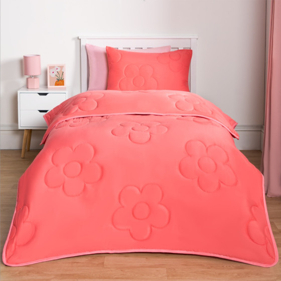 OHS Coverless Daisy Quilted 7.5 Tog Duvet Set - Coral Pink  