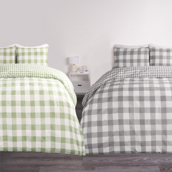 OHS Gingham Duvet Cover Sets 2 Pack - Sage & Grey