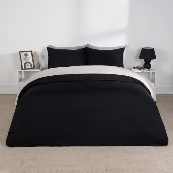 Brentfords Reversible Duvet Cover Set - Black/Natural