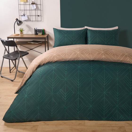 OHS Isaac Geometric Duvet Cover Set, Teal/Natural - King