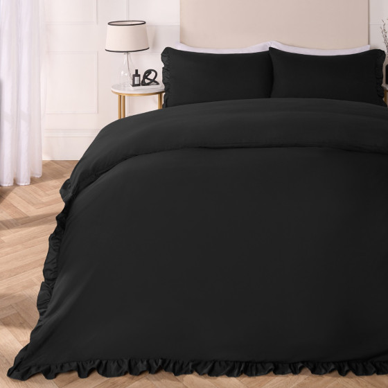 OHS Frill Edge Duvet Cover Set, Black - Single