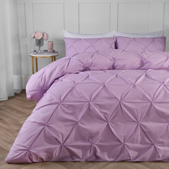 Highams Diamond Pintuck Pinch Pleat Duvet Cover Set - Lilac