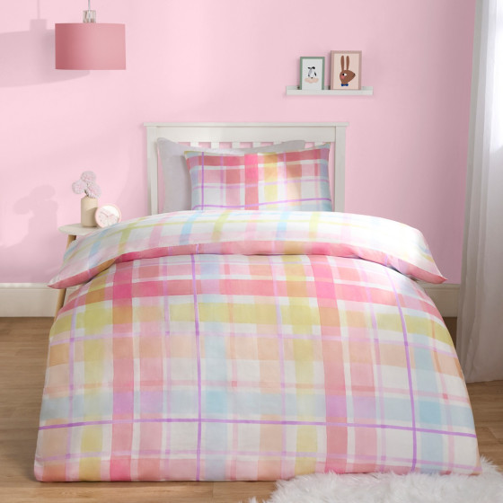 OHS Bright Pastels Gingham Reversible Duvet Set - Multi