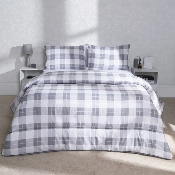 OHS Gingham Coverless 10.5 Tog Duvet & Pillowcases, Grey - King