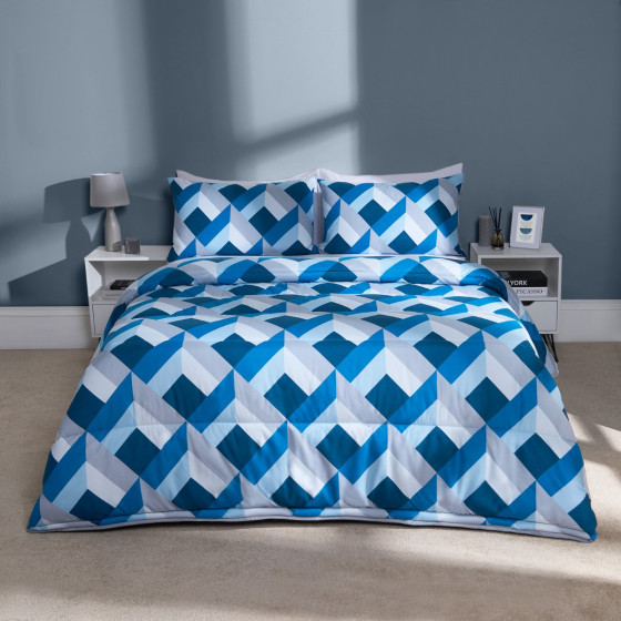 OHS Abstract Coverless 10.5 Tog Duvet & Pillowcases, Navy - Double