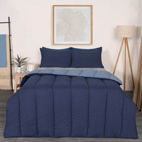 OHS Coverless 10.5 Tog Reversible Duvet & Pillowcase - Navy/Blue