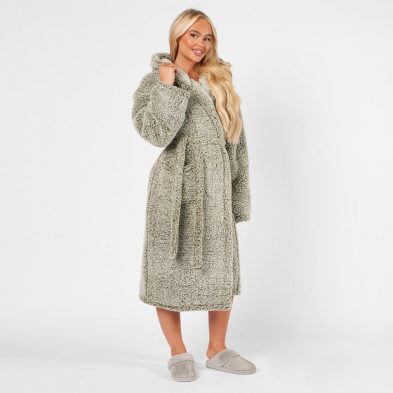 Brentfords Teddy Marl Dressing Gown - Forest Green