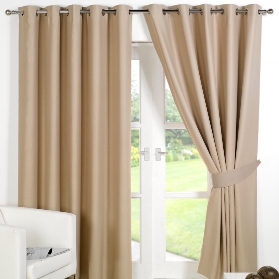 Dreamscene Eyelet Blackout Curtains - Beige, 90" X 90"