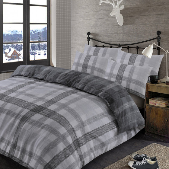 Dreamscene Boston Brushed Cotton Duvet Cover Set - Grey