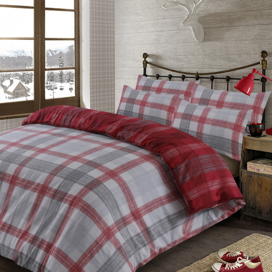 Dreamscene Boston Brushed Cotton Duvet Cover Set - Red