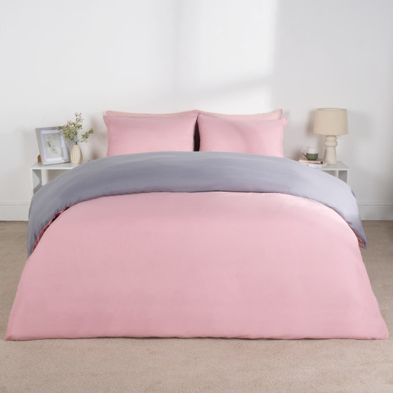 Brentfords Reversible Duvet Cover Set, Blush Pink Grey - Single