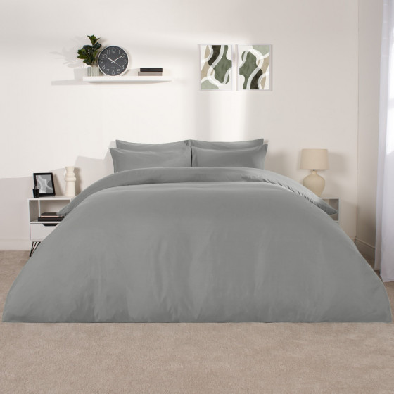 Brentfords Plain Duvet Cover Set, Grey - Double