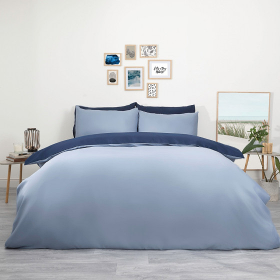 Brentfords Plain Dyed Duvet Cover Quilt Bedding Set With Pillowcase Navy Blue King