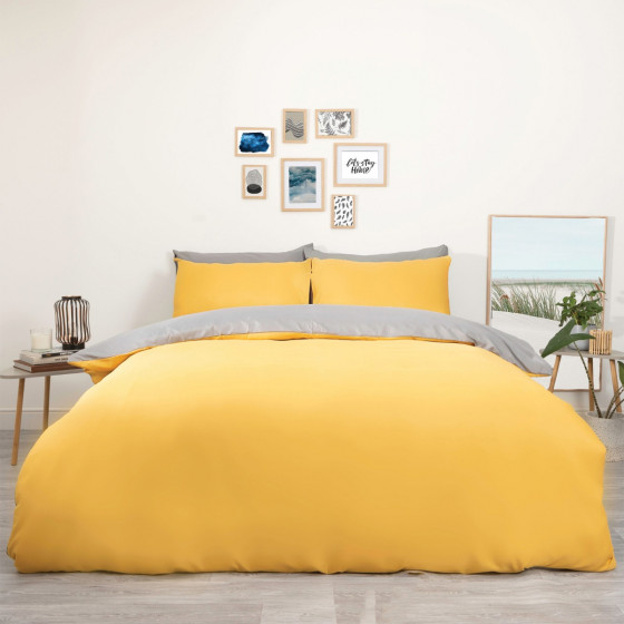 Brentfords Reversible Duvet Cover Set, Ochre Yellow Grey - Single