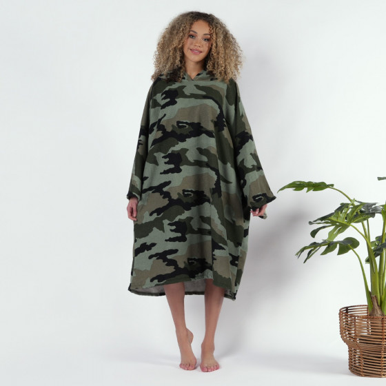 OHS Adult Towel Poncho Camo Print - Khaki Green