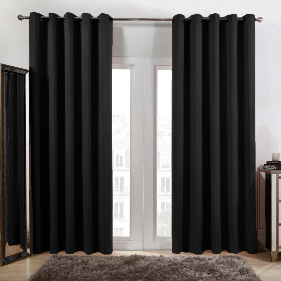 Dreamscene Eyelet Blackout Curtains - Black, 66" X 90"