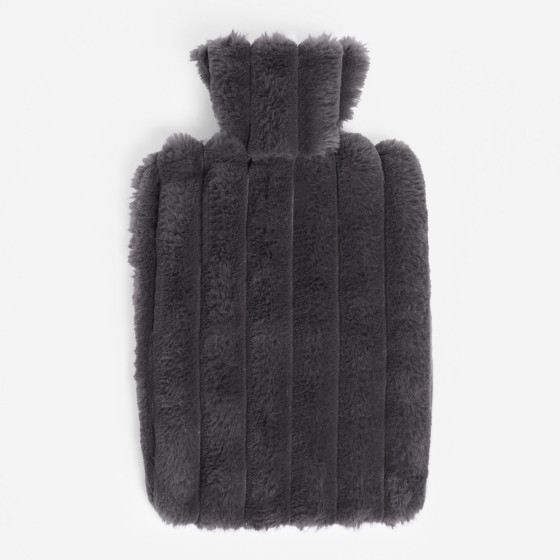 OHS Faux Fur Bubble Rib Hot Water Bottle - Charcoal 