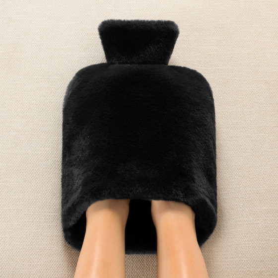 OHS Faux Fur Hot Water Bottle Foot Warmer - Black