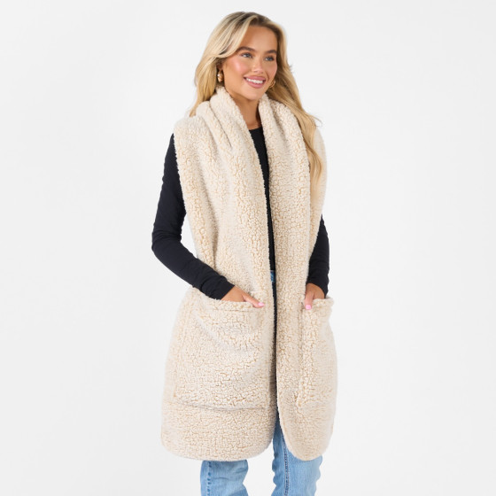 OHS Teddy Marl Pocket Scarf - Beige 