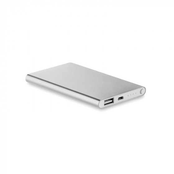 Flat Light Up Power Bank, 4000 mAH - Silver