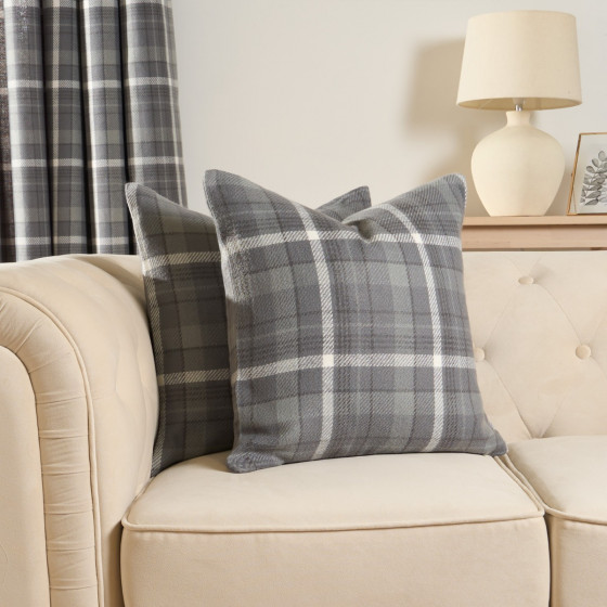 OHS Woven Check Cushion Covers - Winsford Charcoal