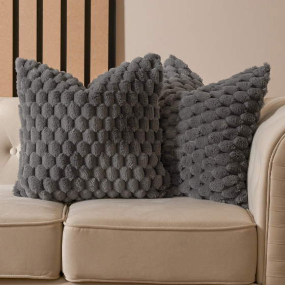 OHS Thick Faux Fur Waffle Cushion Covers - Charcoal