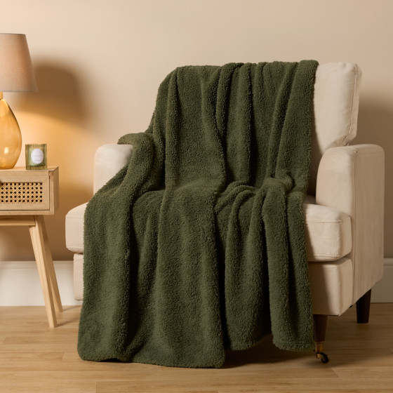 OHS Teddy Fleece Throw, Woodland Green - 200  x 240cm 