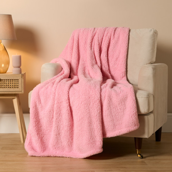 Brentfords Teddy Fleece Throw - Pink