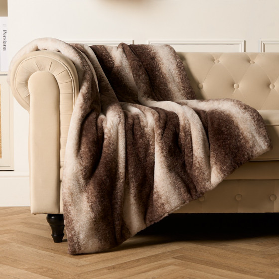 OHS Faux Fur Stripe Throw - Brown