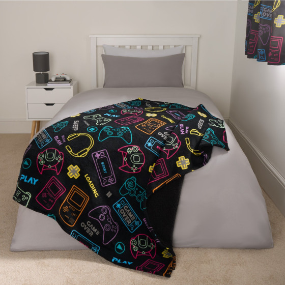 OHS Kids Gaming Printed Throw - Black 