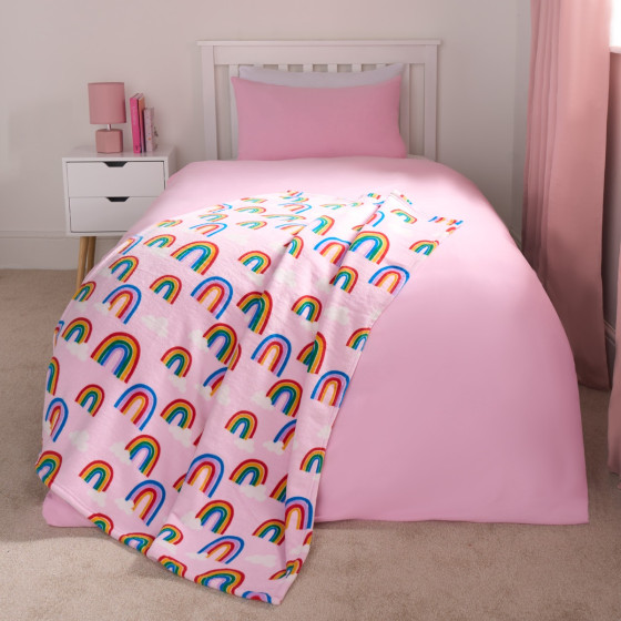 OHS Kids Rainbow Printed Throw - Pink 