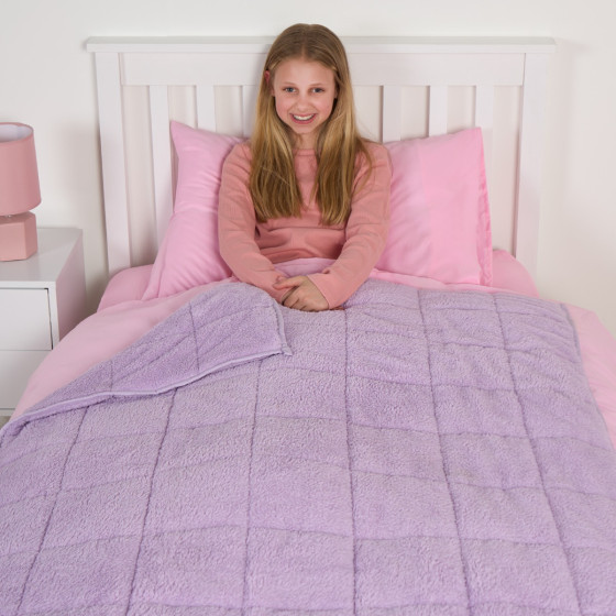 OHS Kids Teddy Fleece Weighted Blanket, Lilac - 3kg