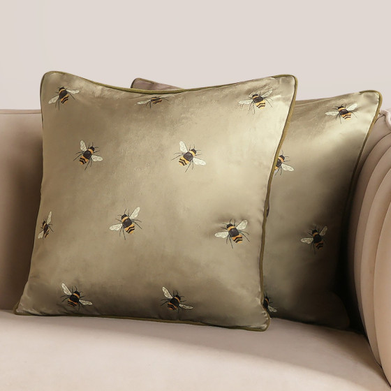 OHS Matte Velvet Bee Print Cushion Covers - Sage