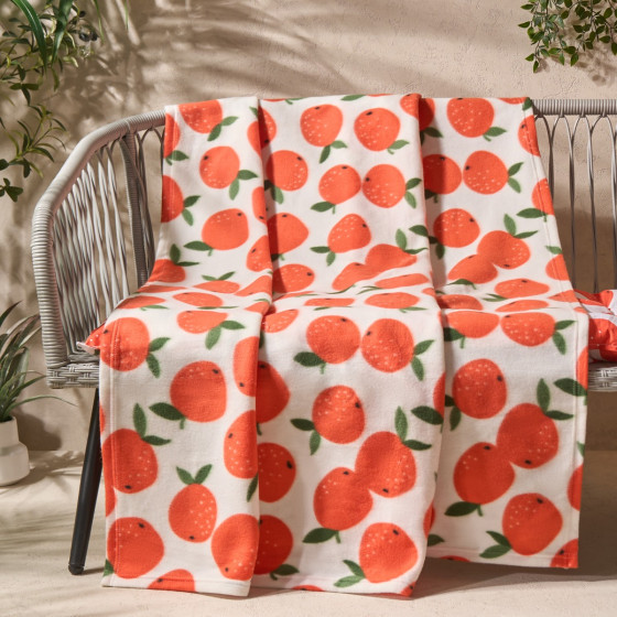 OHS Zesty Orange Print Fleece Throw - Cream/Orange